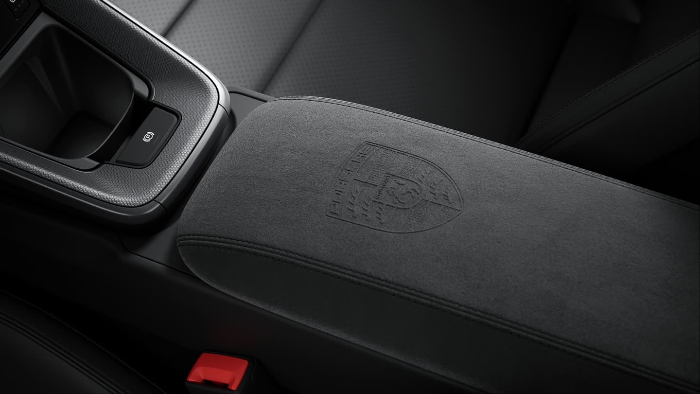 Porsche Wappen auf Deckel Ablagefach Race-Tex